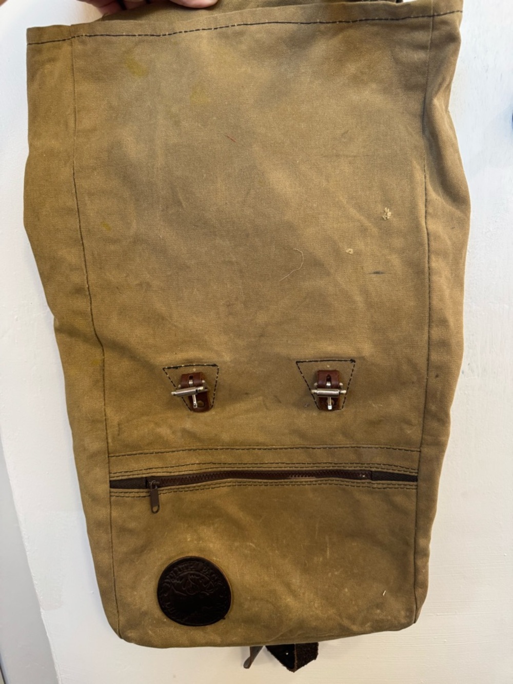 Vintage Canvas Roll-Top Backpack in Tan with Dark Brown Straps - Picture 2 of 3